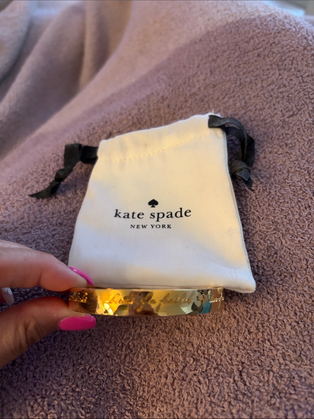 kate spade Gold-tone Engraved Bangle with Drawstring Pouch